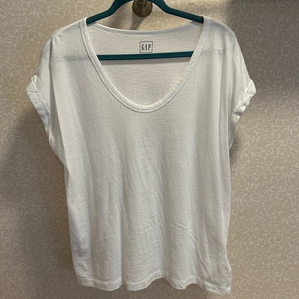 Gap White Scoop Neck Slub Dolman Roll Sleeve Tee Large Tall EUC